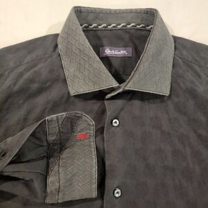 Robert Graham Shirt Men's XL Long Sleeve Black Jacquard Print Button Up